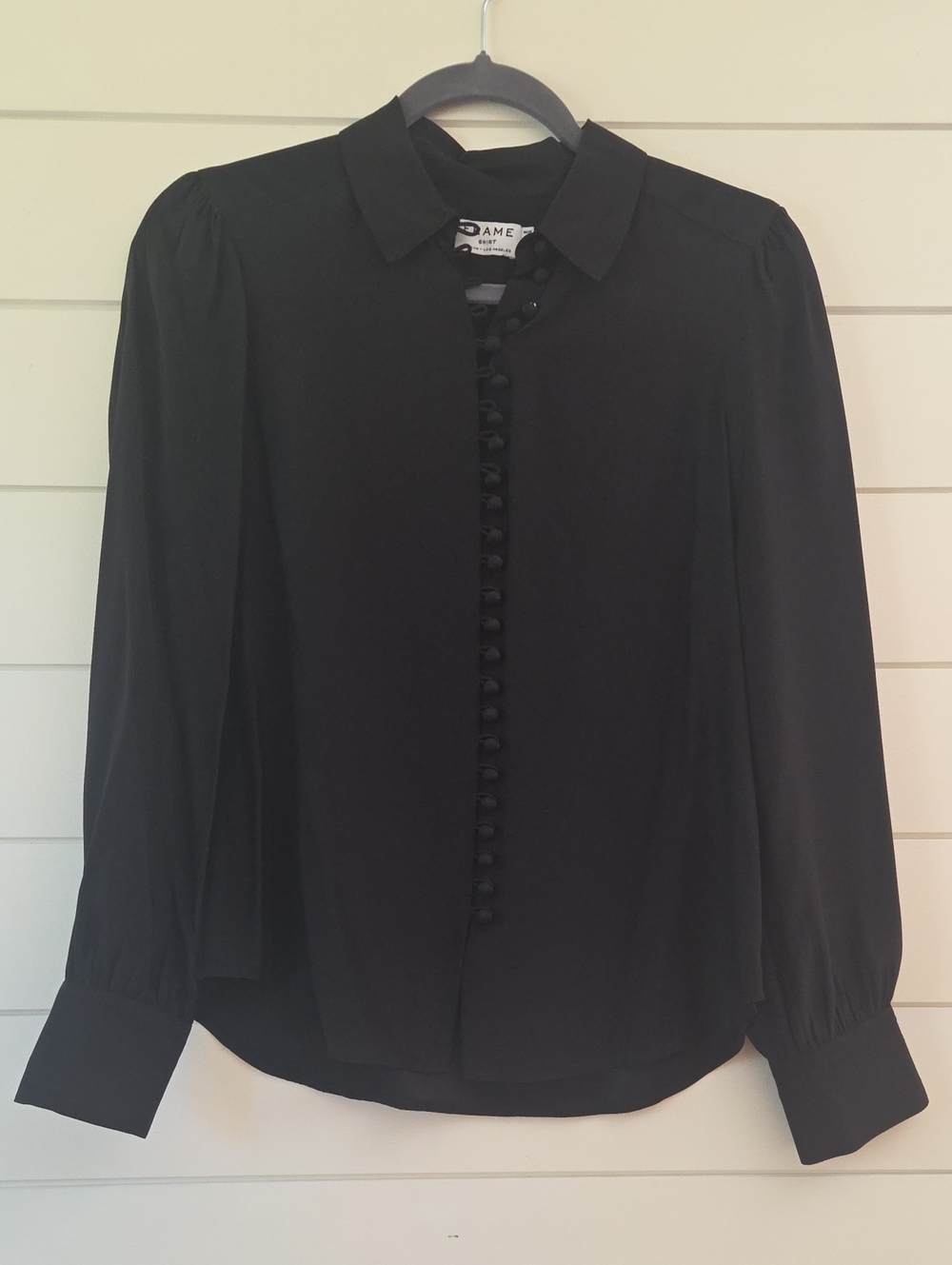 FRAME Size XS Black Long-Sleeve Button Front Blouse